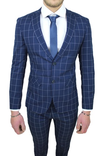 ABITO COMPLETO UOMO DIAMOND SARTORIALE BLU FANTASIA QUADRI ELEGANTE da 42 a  56 | eBay