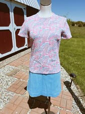 Vintage Polyester Light Blue And Pink Skirt and Shirt Set 60  s