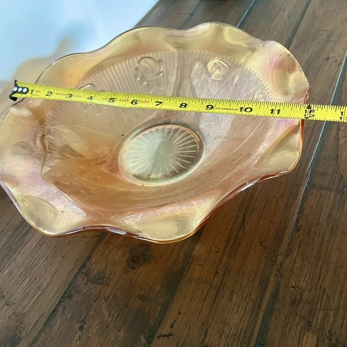 Vintage Amber Irridesent Carnival Glass Bowl 12 X 12 Beautiful Piece.