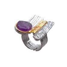 Natural 16mm Crystal Stone Finger Ring Adjustable Amethyst Rough Designer