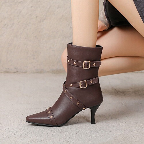 Nuevo Botines Británicos Remachazados Punta Punta Caballero Botas Hebilla Tacones Altos Botas - Imagen 5 de 23