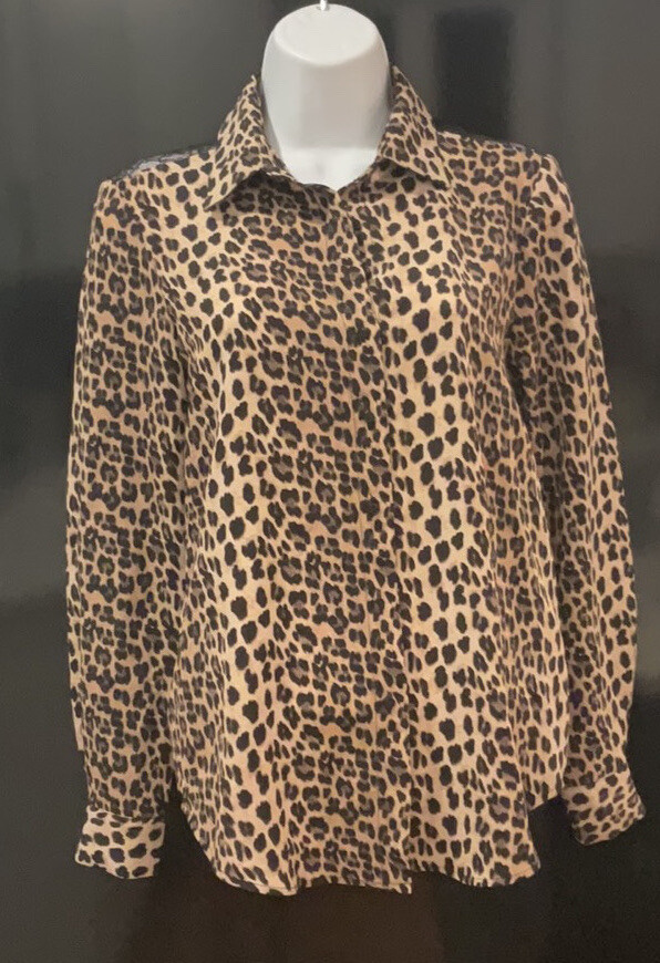 ZARA BASIC Leopard Print Button Front Long Sleeve… - image 1