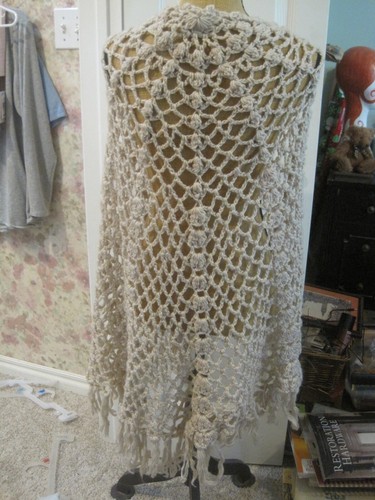 Vintage Schal gehäkelt beige Fransen Hippie Boho - Bild 2 von 3