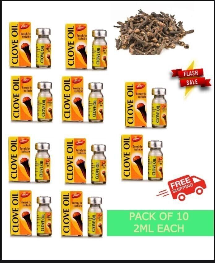 Dabur Olio di chiodi di garofano puro Mal di denti Sollievo dal...