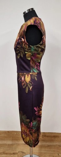 Long Tall Sally floral dress size 10 purple yellow stretch bodycon cap sleeve - Picture 3 of 10