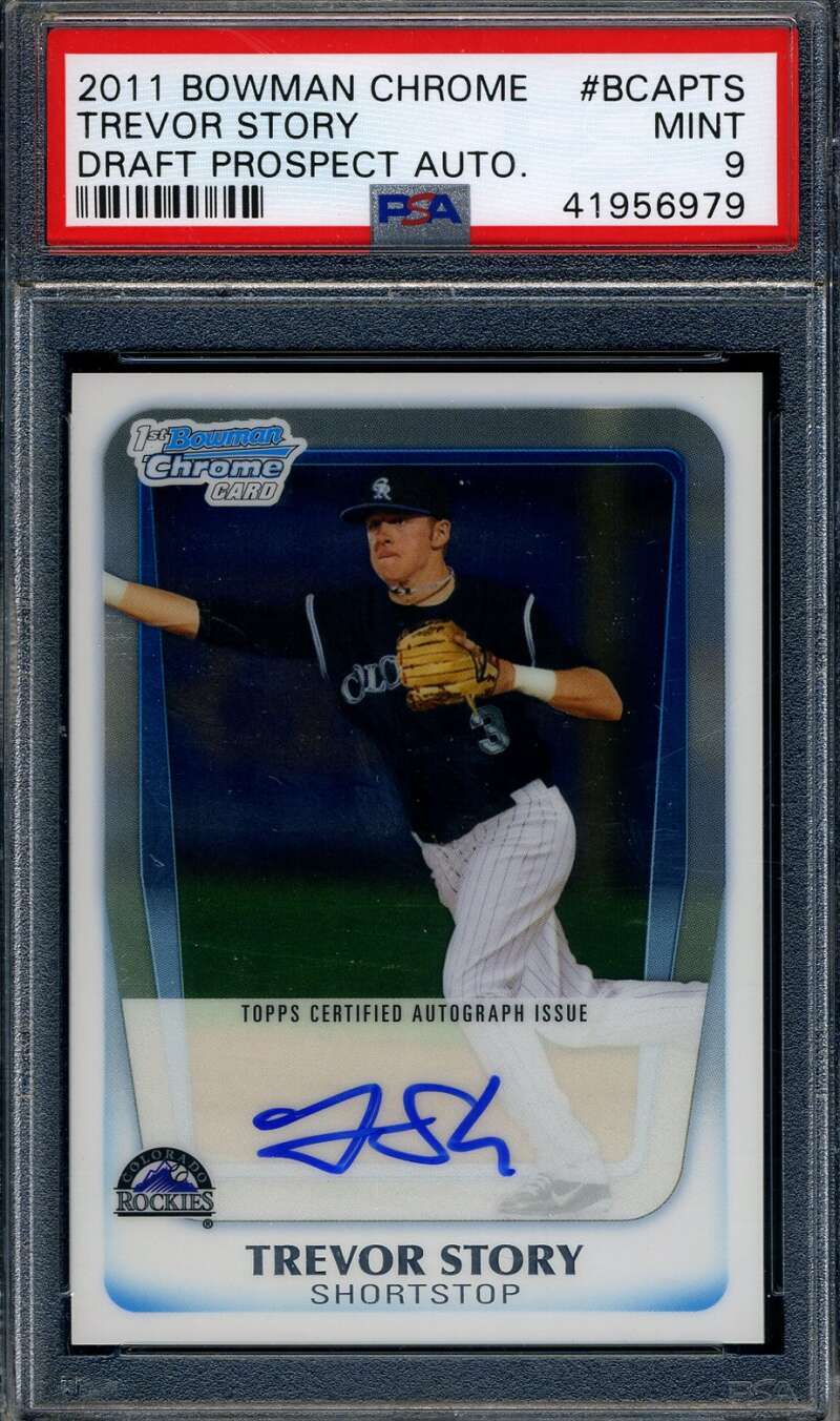 Trevor Story Mint 9 PSA DNA Signed 2011 Bowman Chrome Rookie
