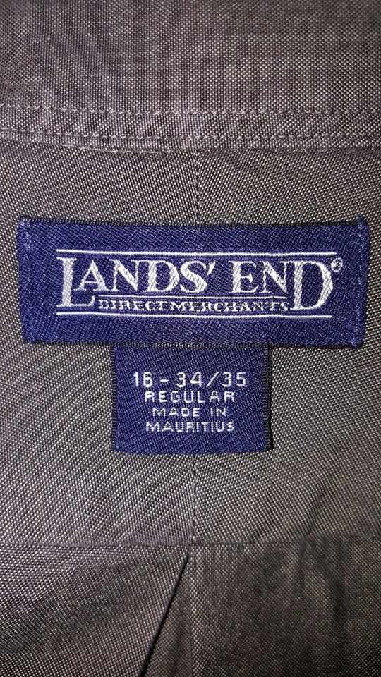 Camisa Lands' End Para Hombre Talla 16 34/35 Regular Verde Marrón Foto 2 de 3