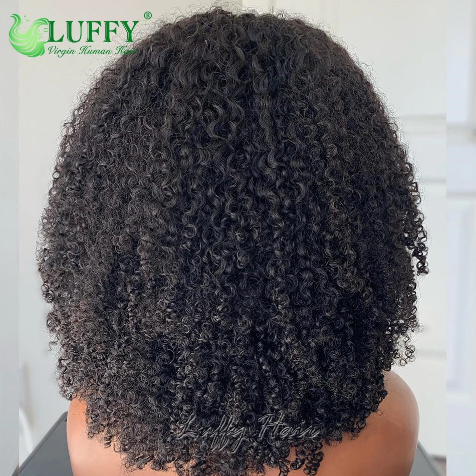 Peluca frontal de encaje 13x6 pelucas rizadas afro rizadas con flequillo cabello humano HD peluca de encaje completo Foto 4 de 4