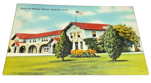 1948 ATSF SANTA FE AMARILLO TEXAS DEPOT USED LINEN POST CARD NEWTON RPO