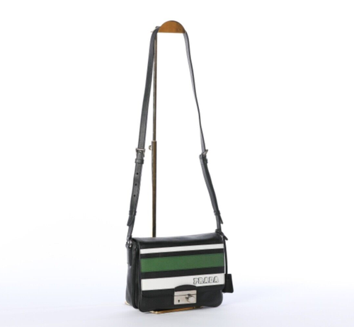 Prada S/S 2011 Green, Black, & White Saffiano Leather Striped Messenger Bag - Picture 2 of 8