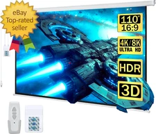 110" Motorized Projector Screen Electric Diagonal Automatic Projection 16:9 HD M