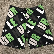 Hurley Men's Size: 40 / XXL Black/ Green Hurley Logo Swim Trunks Board Shorts