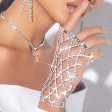 Ring Finger Mesh Linked Bracelet Jewelry Rhinestone Hand Chain Bangles for Women