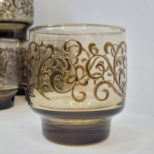 Vintage Libbey Empire Scroll Prado 2 A Pair Rocks Stacking Glasses Drinkware