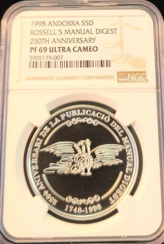 1998 ANDORRA SILVER 5 DINERS ROSSELLS MANUAL DIGEST ANNIV NGC PF 69 ULTRA CAMEO - Picture 4 of 4