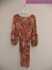 Free People Women's Floral Bohemian Belted Mini Dress Long Sleeve Red Size 4