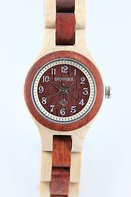 Bewell Holzuhr Damenuhr 26mm Ahorn-Sandelholz A-Ware Top mit Geschenkbox Dirndl