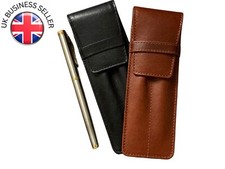 Double Pen Pouch Case Genuine Leather Holder Sleeve Fits 2 Pens /Pencils