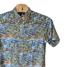 Reyn Spooner Mens XL Blue Scenic Reverse Print Cotton Blend Aloha Shirt Korea