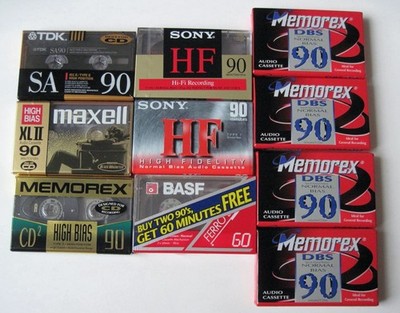 Sealed Lot of 10 New Blank Cassette Tapes - TDK Maxell Sony Memorex BASF