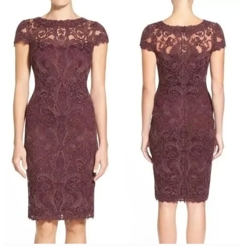 Tadashi Shoji Lace Illusion Etuikleid burgunderrot brombeere Damengröße 12 " - Bild 1 von 16