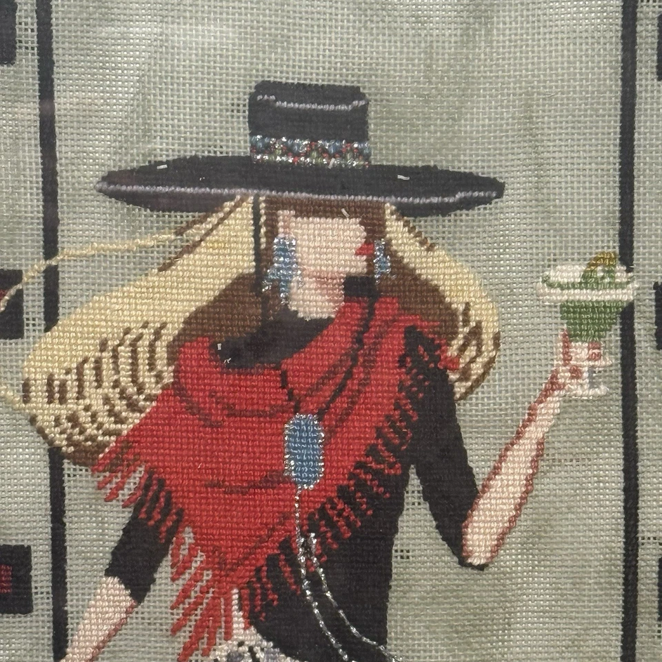 Leigh Designs Needlepoint Handpainted Cowgirl Tequila Tami Completed in Frame - Image 3 of 4