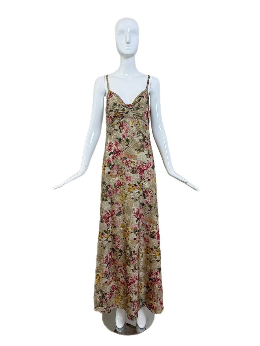 JOHN GALLIANO 2000's Vintage Gazette Newsprint Maxi Dress w. Slit