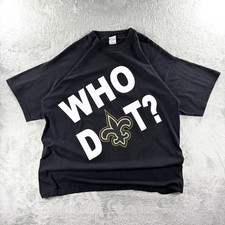 Vintage NFL New Orleans Saints WHO DAT? Fleur-De-Lis T-Shirt Black 2XL USA Made