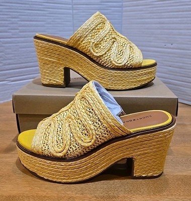 Lucky Brand Women's Yena Raffia Wedge Sandals Shoes LK-YENA Mimosa Yellow 9.5M
