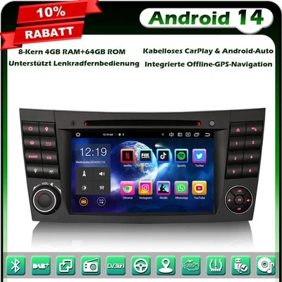 8-Kern 64GB Android 14 Autoradio GPS Navi Mercedes E/CLS Klasse W211 W219 BT 5.0 - Bild 1 von 4