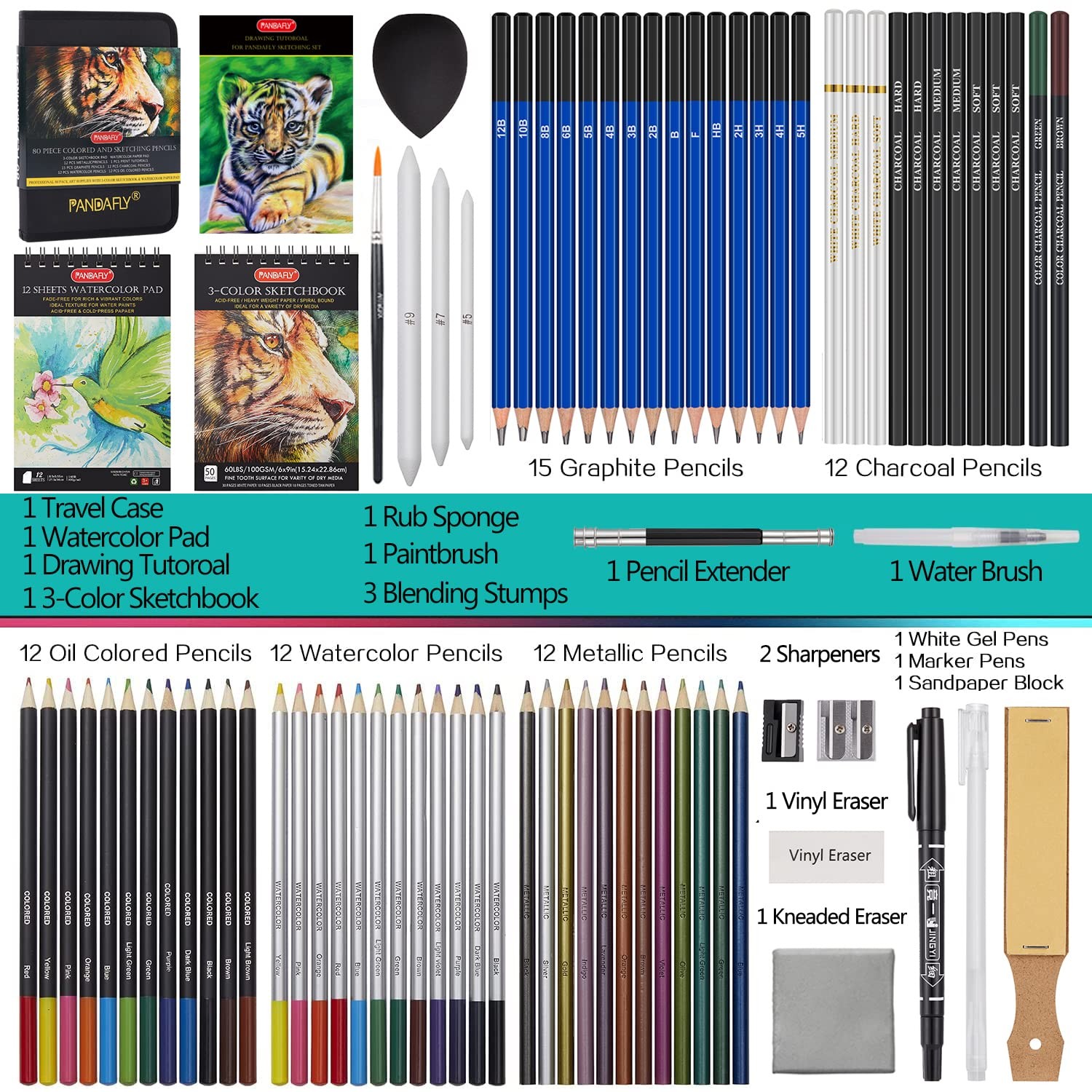 80Pack Drawing Art Supplies Set with Sketch Book for Artists Teens Beginners