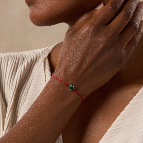 Alternate view of Lucky Love, Malachite Red String Bracelet Gift For Women, 18k Gold Plated ...