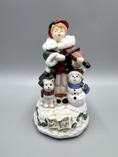 Vintage Animated Music Box Young Carolers Head Moves Wind Up 7” Tall