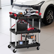 Folding Service Cart 167 Lbs Capacity 3 Shelf Utility Cart Home Office w/ Wheels