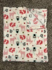 Hudson Baby Owl Skunk Pink Fox Moose Flowers Blanket