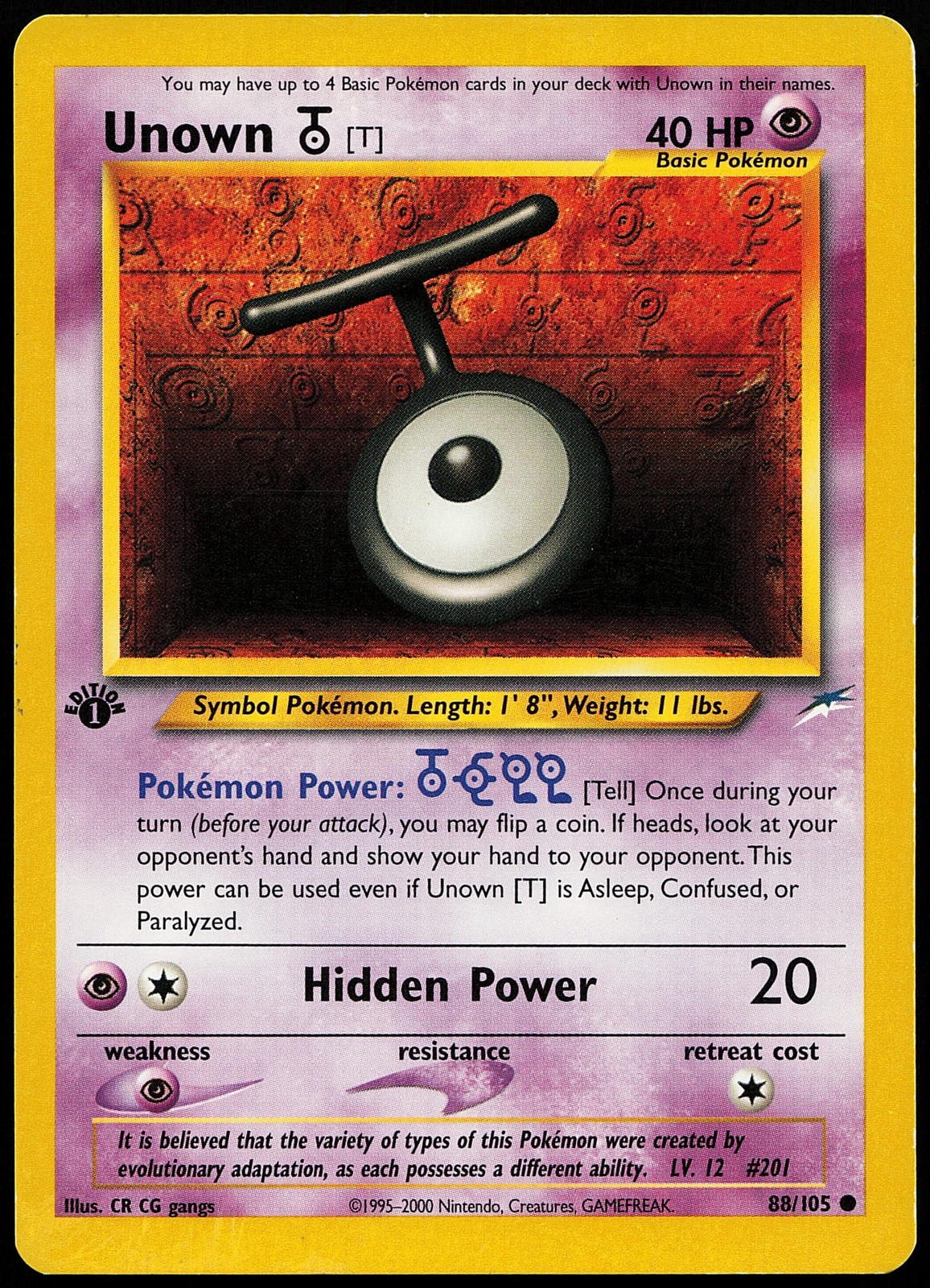 Unown [T] 88/105 Common Neo Destiny 1st Edition Pokemon Card