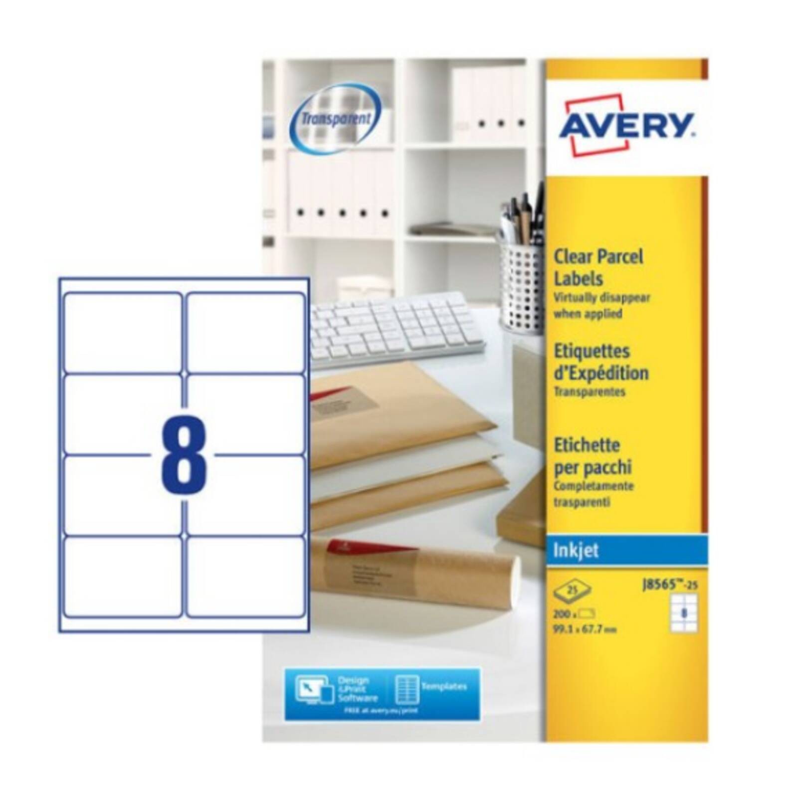 Avery Inkjet Address Label 99.1x67.7mm 8 Per A4 Sheet Clear (Pack 200 Labels) J8