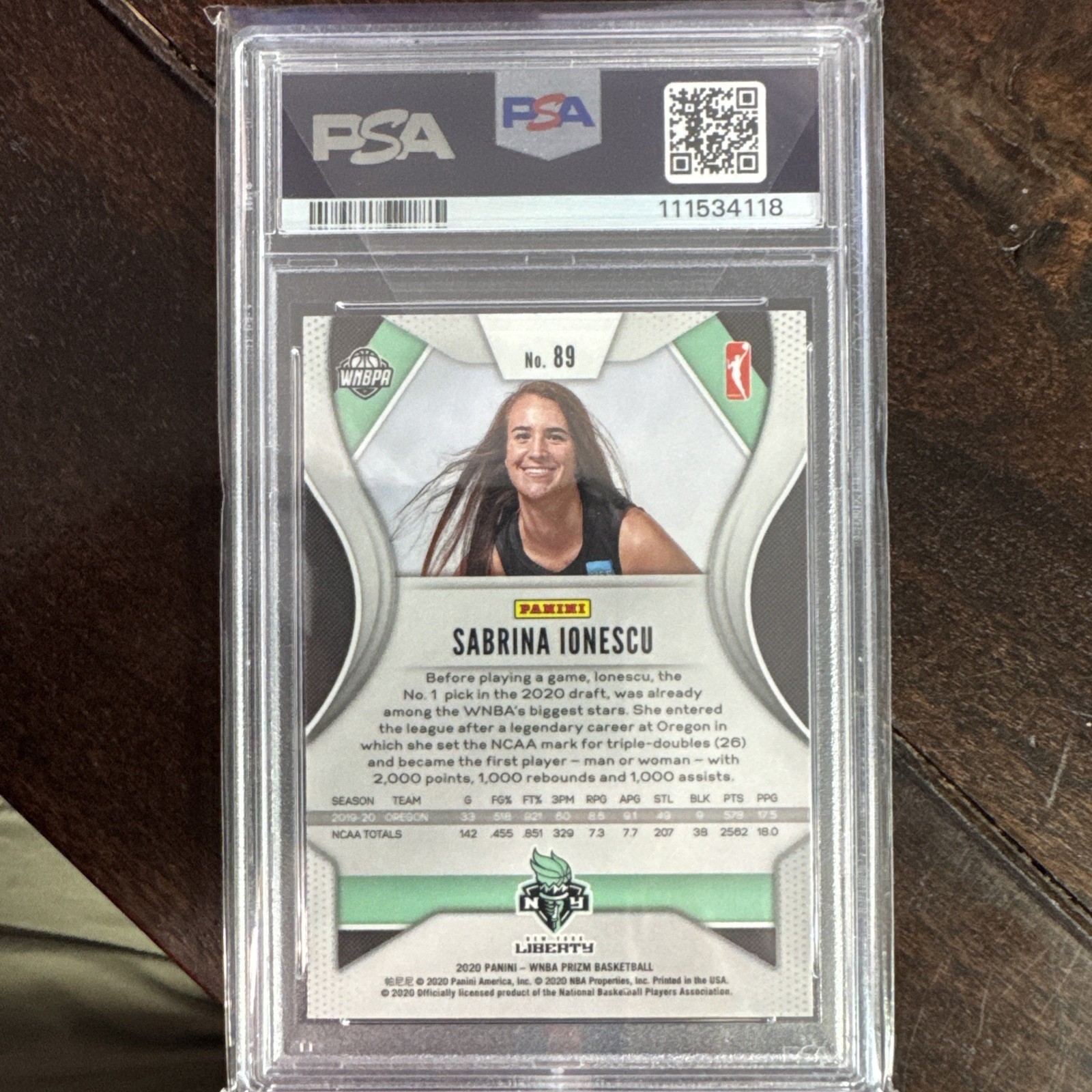 2020 Panini Prizm WNBA #89 Sabrina Ionescu RC PSA 10 Liberty Future HOF view 5