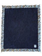 LITTLE GIRAFFE Navy Blue Chenille w Satin Polka Dot Trim Luxe Blanket 35x30" USA