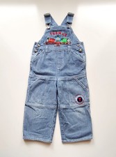  Vintage 90s Y2K Thomas The Train Striped Denim Bib Overalls 3T Excellent 