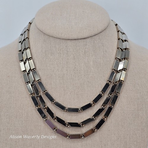 Hobe Modernist Triple Strand Silvertone Necklace