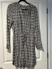LOFT Monochrome Patterned Long Sleeve Dress Sz M