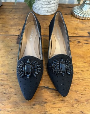 NWOB Wm's Aerosoles Black Crystal Embellished  Kitten Heels  ''Macrame'' sz  8M
