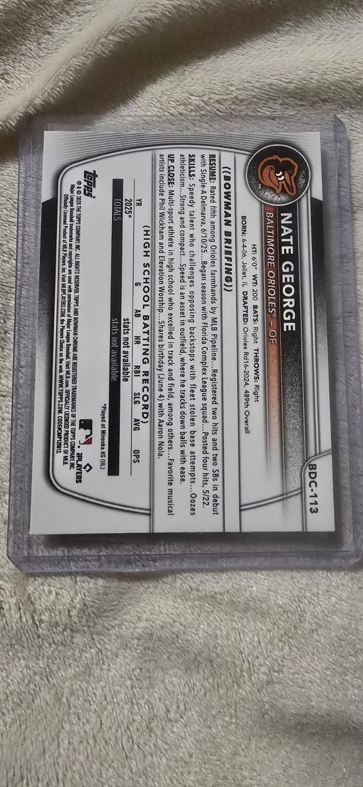 Bowman 2023 Chrome Prospects Nate George Orioles #1574 Green Refractor /125 PSA view 11