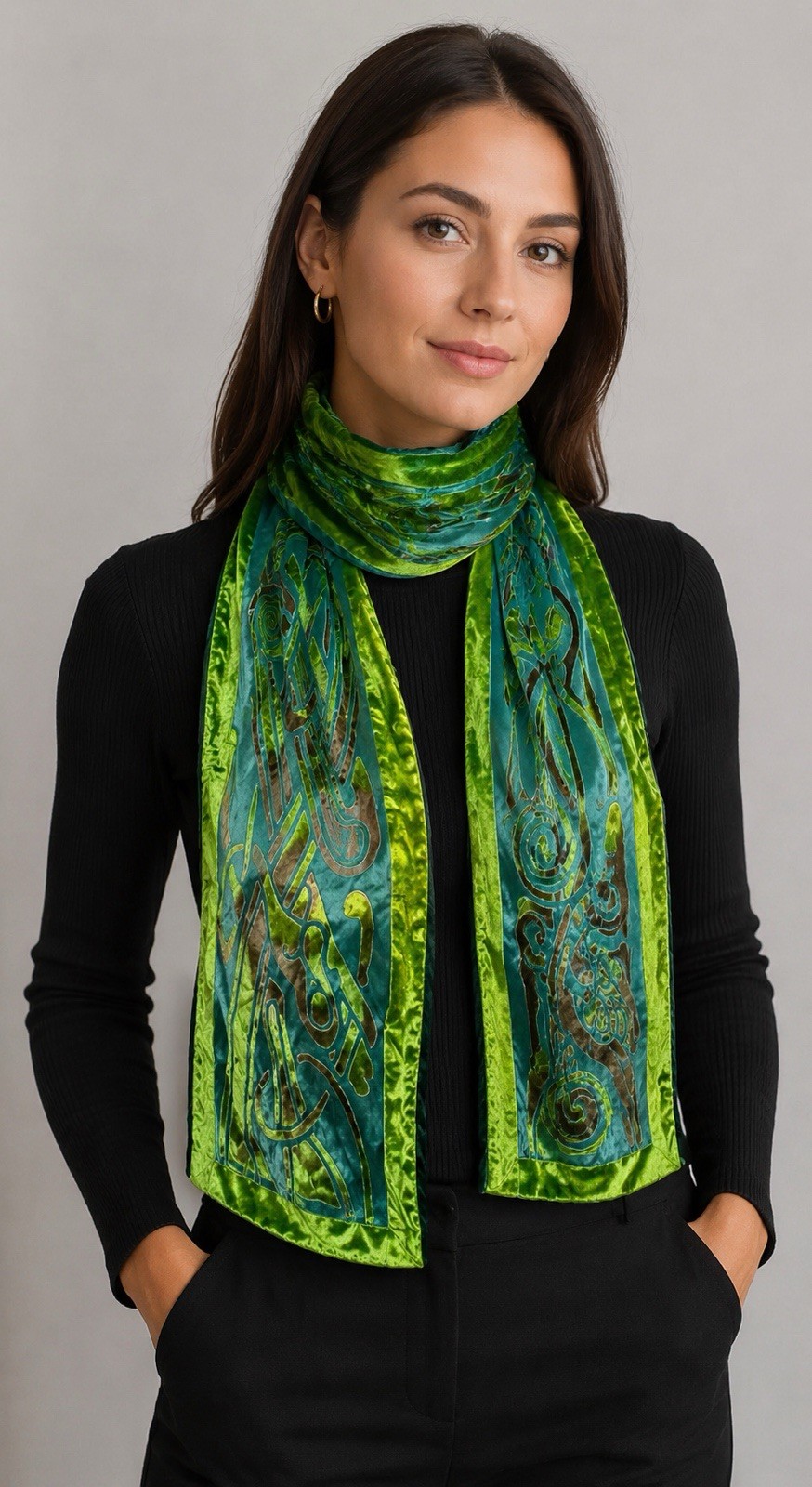 Patrick Francis Ireland Velvet Devore Green Celtic Knot Wrap Stole