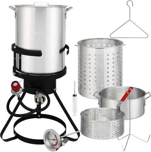 30 Qt Turkey Deep Fryer Set, Aluminum Fish & Seafood Boiler Steamer with 55,000