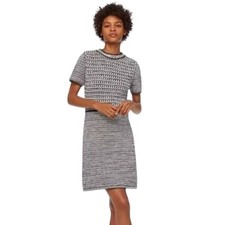 Tory Burch Dress S Embellished Fringe Silver Tweed Sheath NEW Chic Luxury