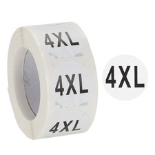 1 Roll Clothing 4XL Size Stickers 1" Round Coded Self-Adhesive Labels Black