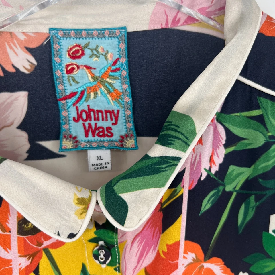 Johnny Was Top Mujer XL Floral Rayas Boho Carrera Oficina Andrea Mezcla Seda Foto 3 de 4