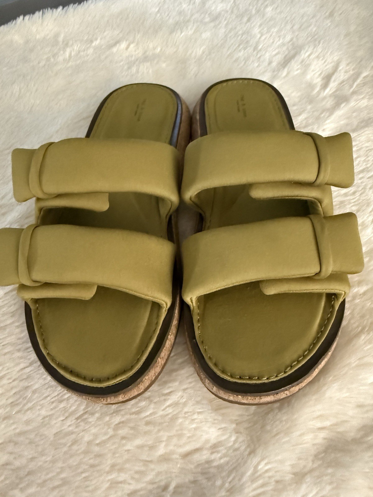 rag & bone Women's Solid Green Slide Sandals Flat Slip-On Double Strap Size 8